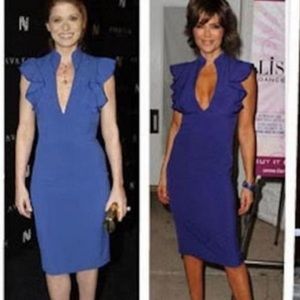 Black Halo Deep V Neck Ruffle Sleeveless Sheath